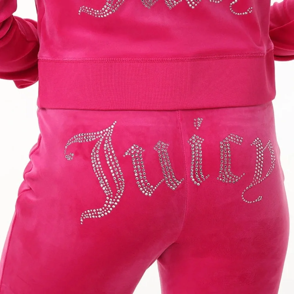 Juicy Couture OG BIG BLING VELOUR TRACK PANTS Hot Pink - Picture 2 of 13